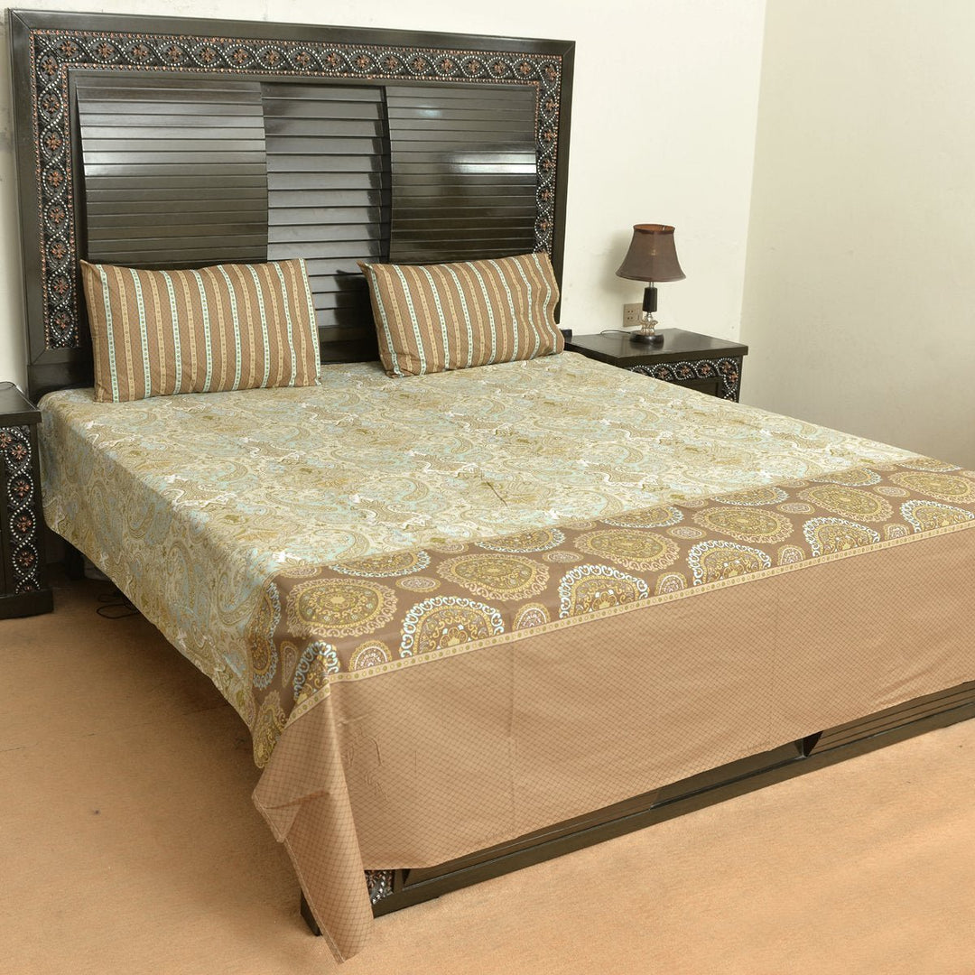 Dalgona coffee pattern cotton bed sheet with 2 pillow cases | Home Décor | Waseeh Pakistan