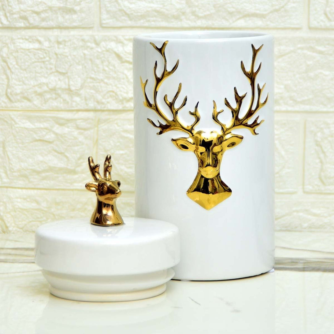 Deer White Ceramic Airtight Jar | Home Décor | Waseeh Pakistan