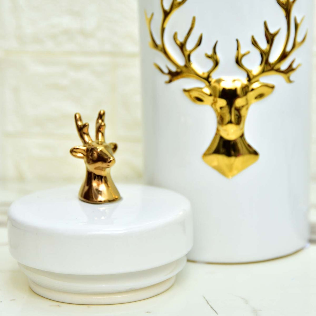 Deer White Ceramic Airtight Jar | Home Décor | Waseeh Pakistan