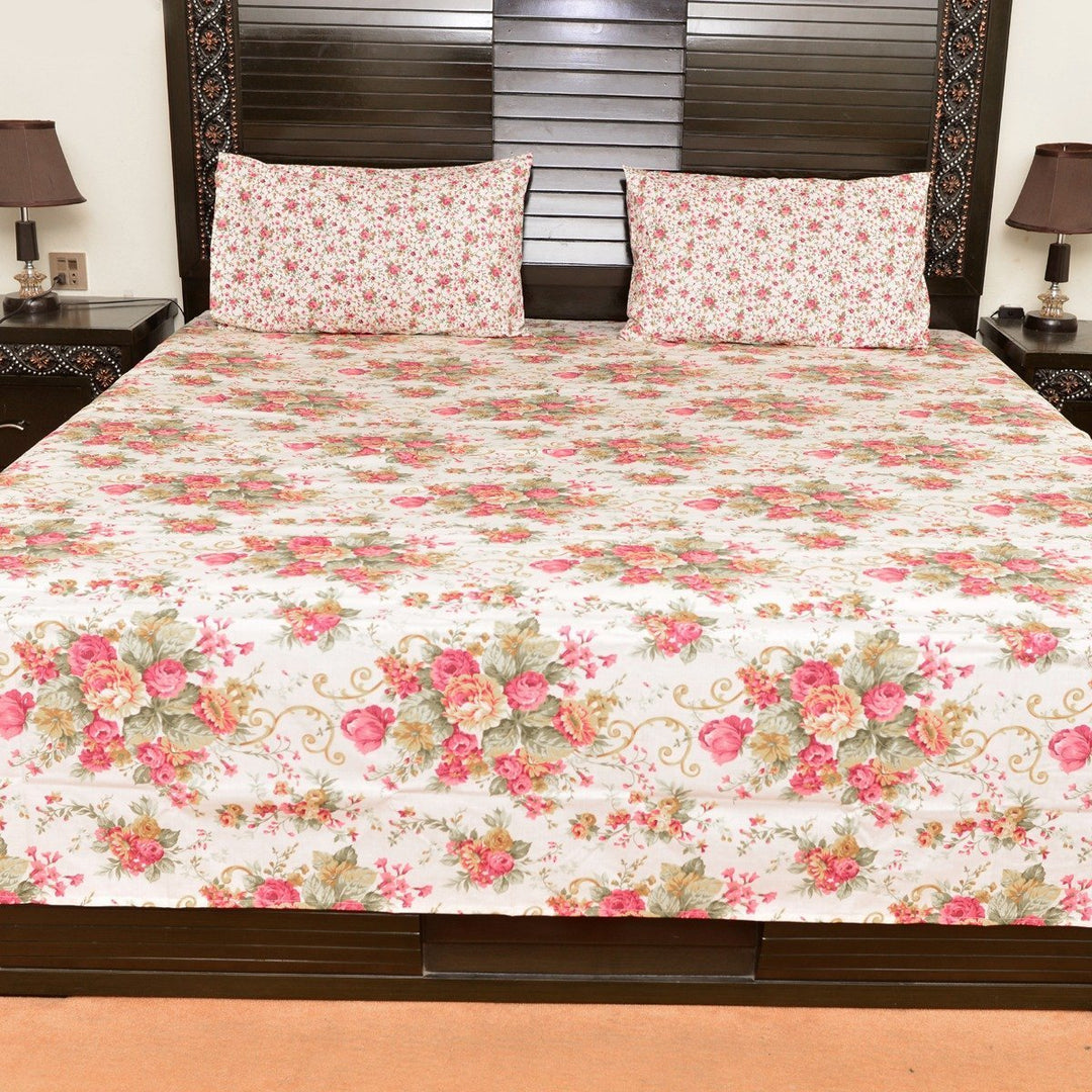 Elegant floral cotton bed sheet with 2 pillow case | Home Décor | Waseeh Pakistan