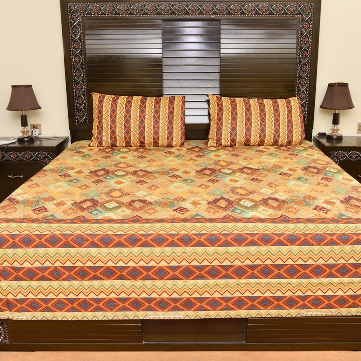 Elegant orange cotton bed sheet with 2 pillow cases | Home Décor | Waseeh Pakistan