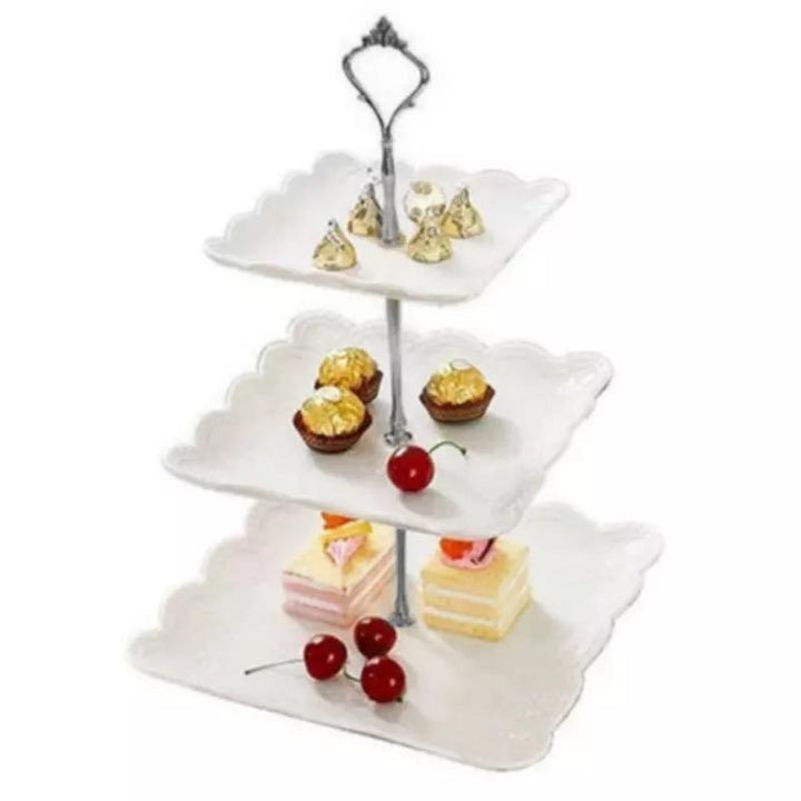 Embossed Snack Dish Cake Tray (3 Layer) | kitchen item | Waseeh Pakistan