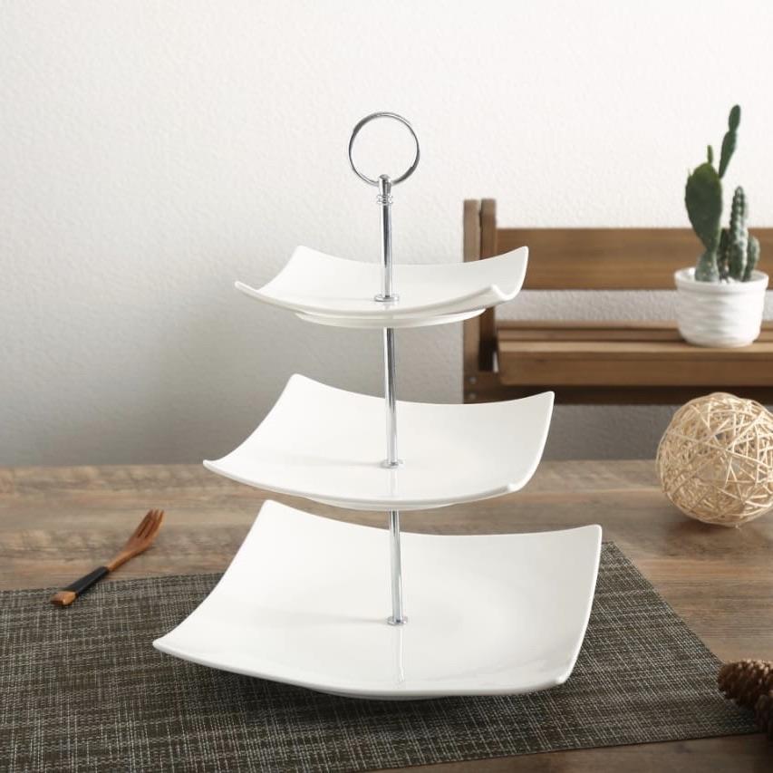 Embossed Snack Dish Cake Tray (3 Layer) | kitchen item | Waseeh Pakistan