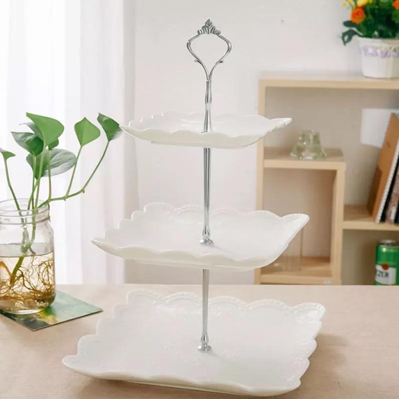 Embossed Snack Dish Cake Tray (3 Layer) | kitchen item | Waseeh Pakistan