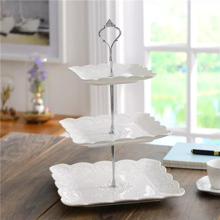 Embossed Snack Dish Cake Tray (3 Layer) | kitchen item | Waseeh Pakistan
