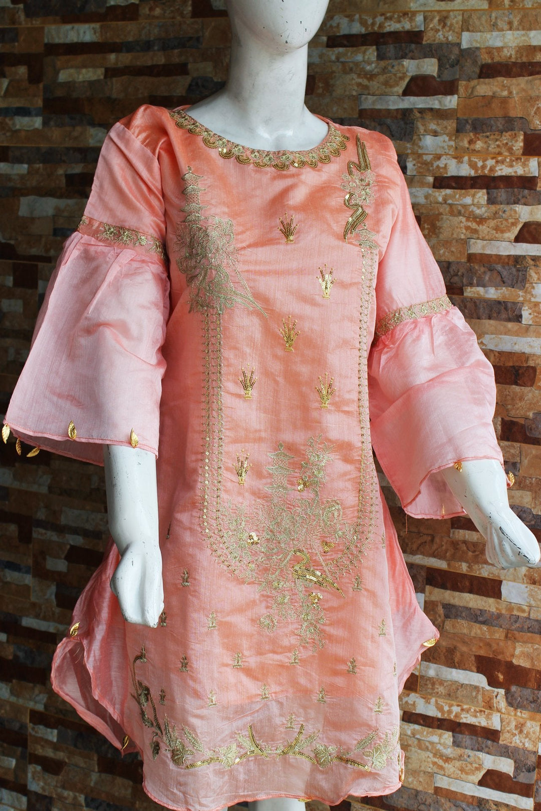 Embroided Peach - Golden Thread - Ladies | Fashion Point | Waseeh Pakistan