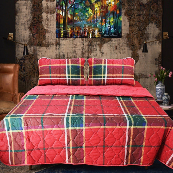 Export Quality Cotton Bed Spread Set - 4 pcs - Red Rad | Home Décor | Waseeh Pakistan