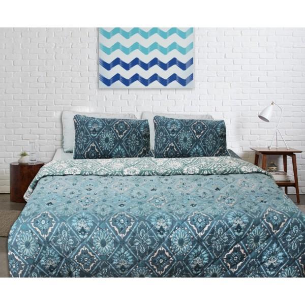 Export Quality Cotton Bed Spread Set - 6 pcs - Blue Patterned | Home Décor | Waseeh Pakistan