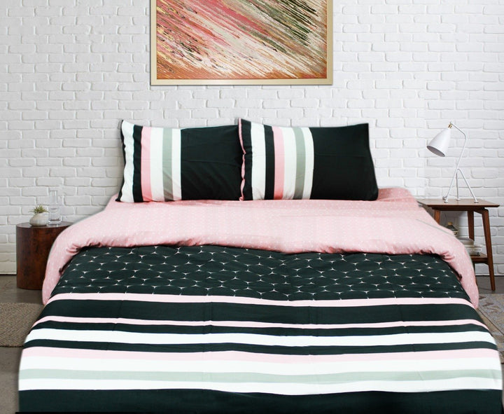 Export Quality Quilt Cover Set - 3 pcs - Pink Lined | Home Décor | Waseeh Pakistan