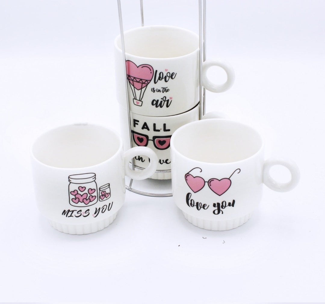 Fall in Love Cup Tower - 4 pcs | kitchen item | Waseeh Pakistan