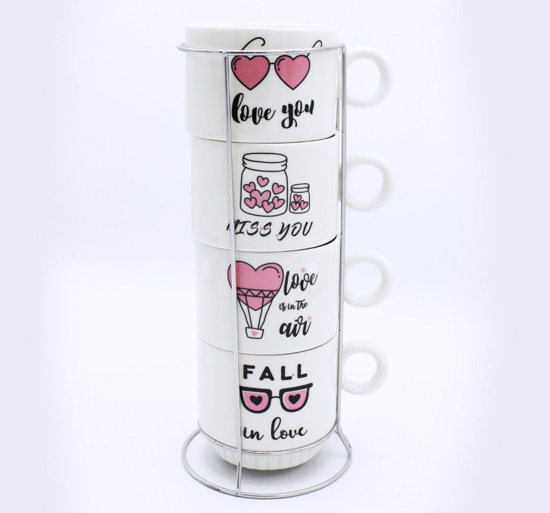 Fall in Love Cup Tower - 4 pcs | kitchen item | Waseeh Pakistan