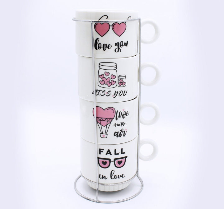 Fall in Love Cup Tower - 4 pcs | kitchen item | Waseeh Pakistan