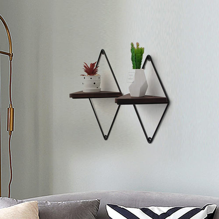 Farmhouse Floating Metal Solid Wood Living Lounge Drawing Room Shelves (Set of 2) | Furniture | Waseeh Pakistan