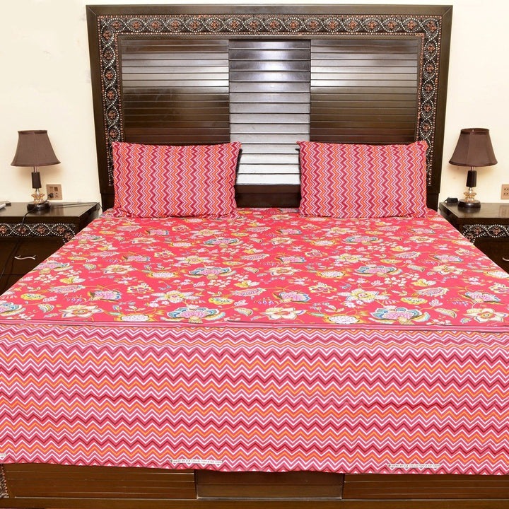 Floral red cotton bed sheet with 2 pillow cases | Home Décor | Waseeh Pakistan