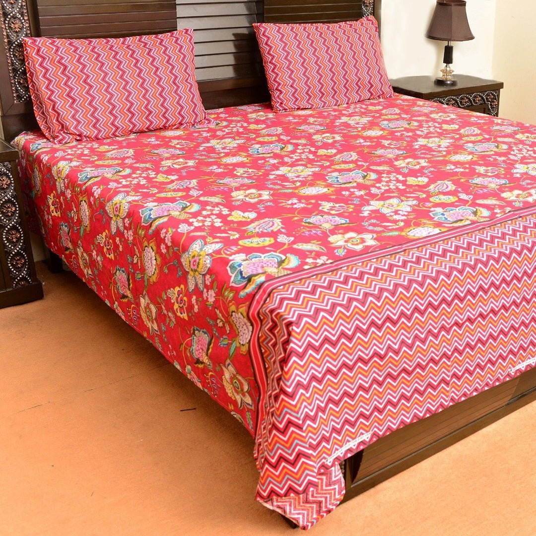 Floral red cotton bed sheet with 2 pillow cases | Home Décor | Waseeh Pakistan