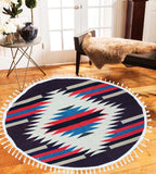 Round Geometric - Hand-woven Woolen Rug - Round Large - 4' x 4' - waseeh.com