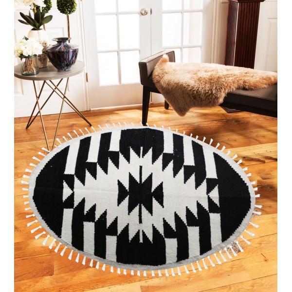 Hand-woven Woolen Rug - Round Small -fm-gkrrs10 - waseeh.com