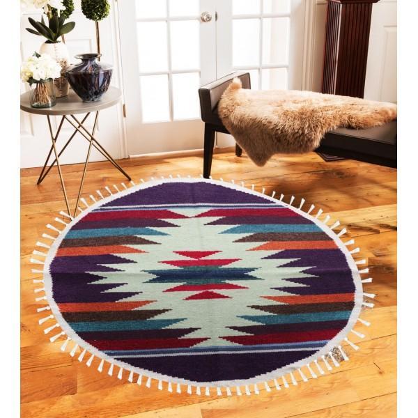 Hand-woven Woolen Rug - Round Small -fm-gkrrs11 - waseeh.com
