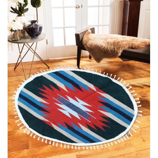 Hand-woven Woolen Rug - Round Small -fm-gkrrs2 - waseeh.com