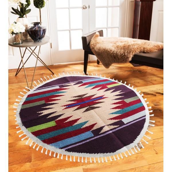 Hand-woven Woolen Rug - Round Small -fm-gkrrs3 - waseeh.com