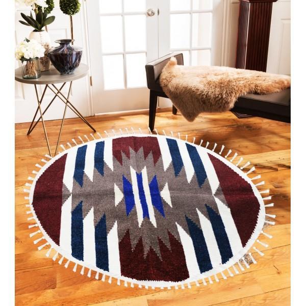 Hand-woven Woolen Rug - Round Small -fm-gkrrs5 - waseeh.com