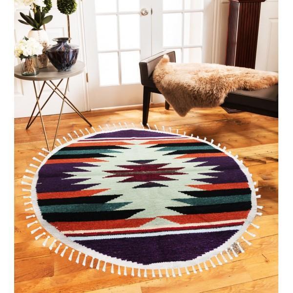 Hand-woven Woolen Rug - Round Small -fm-gkrrs6 - waseeh.com