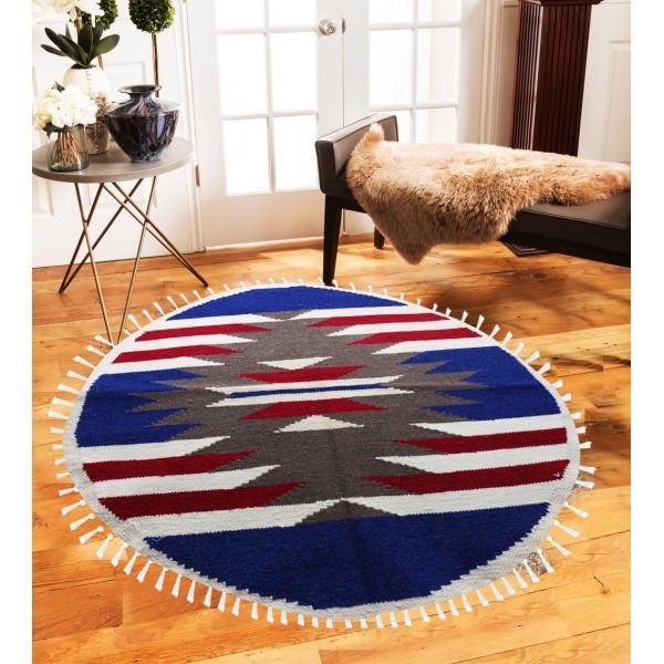 Hand-woven Woolen Rug - Round Small -fm-gkrrs8 - waseeh.com