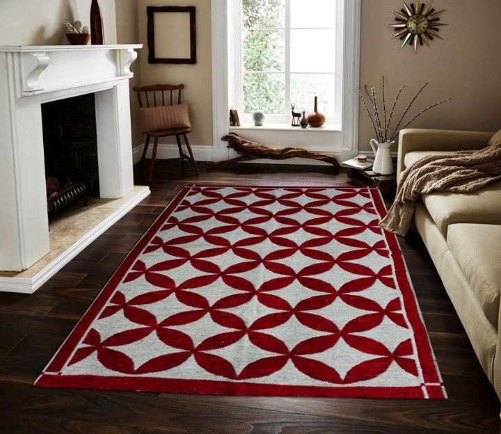 Geometric Floral - Hand-woven Woolen Rug - Double Seam - 4&