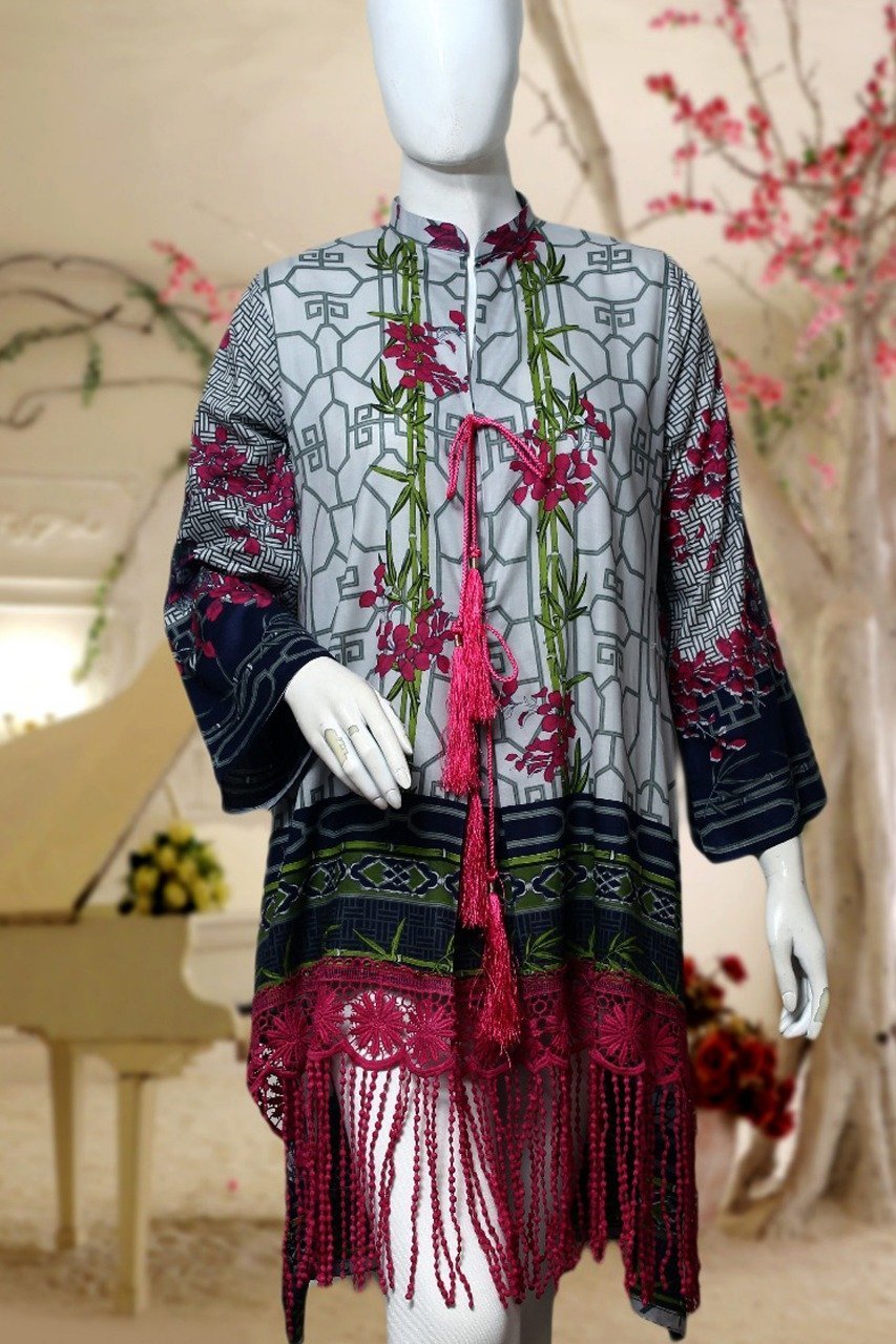 Geometric - Smoky Gray - Lawn Fabric - Ladies | Fashion Point | Waseeh Pakistan