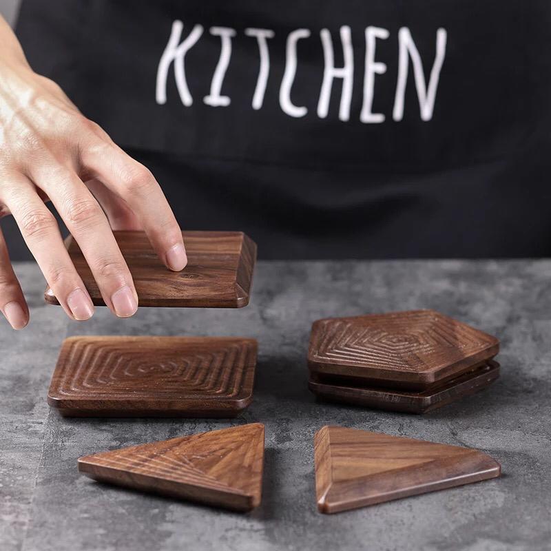 Geometry Peach Wood Coasters (Pack 4) | Furniture | Waseeh Pakistan