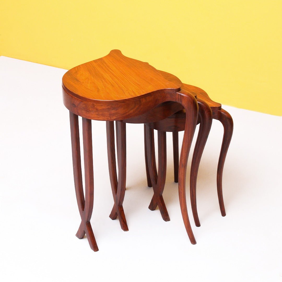 Gloppy Cross Shisham Living Lounge Drawing Room Nesting Tables (Set of 3) | Furniture | Waseeh Pakistan