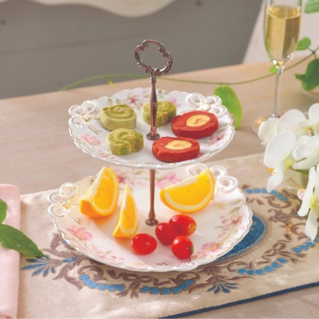 Gold Lining Dessert Tray (2 Tier) | kitchen item | Waseeh Pakistan
