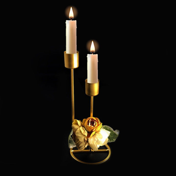 Golden Candle Stand With Flower | Home Décor | Waseeh Pakistan