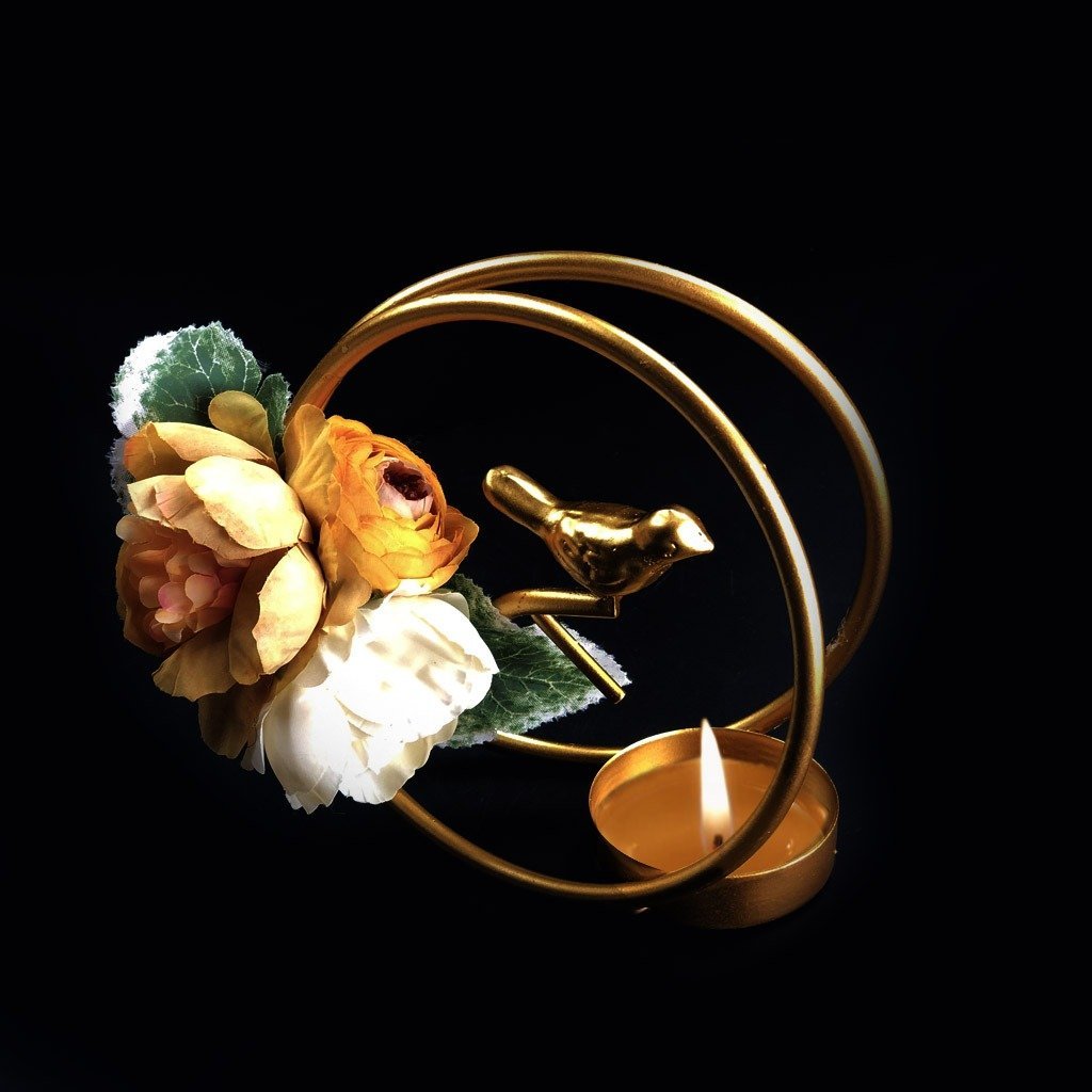 Golden Candle Stand With Flower | Home Décor | Waseeh Pakistan