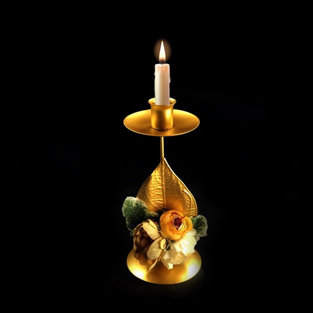 Golden Candle Stand With Flower | Home Décor | Waseeh Pakistan