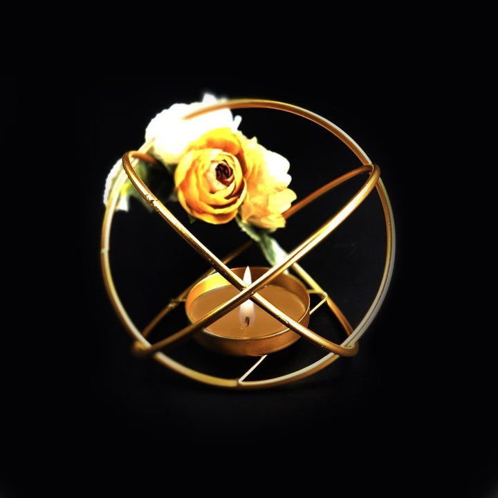 Golden Candle Stand With Flower | Home Décor | Waseeh Pakistan