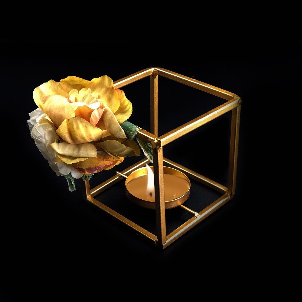 Golden Candle Stand With Flower | Home Décor | Waseeh Pakistan