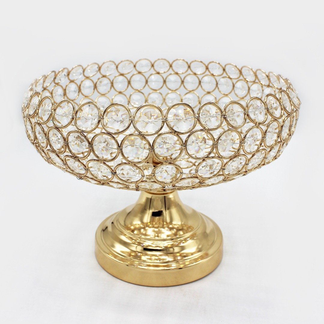 Golden Metal &amp; Crystal Bowl | Home Décor | Waseeh Pakistan