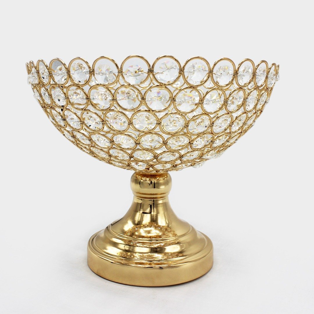 Golden Metal &amp; Crystal Bowl | Home Décor | Waseeh Pakistan