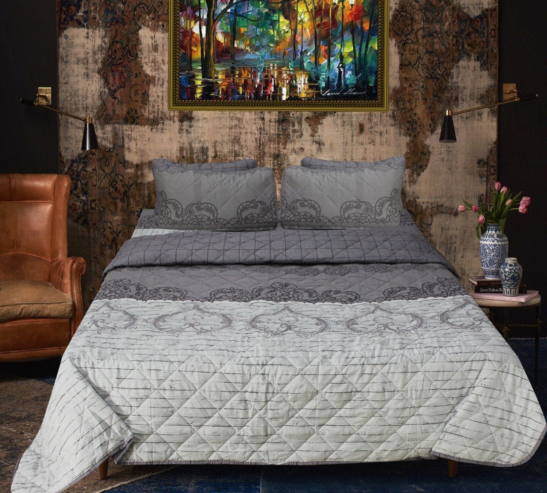 Gray Hearts - Export Quality Bed Spread Set - 4 pc | Home Décor | Waseeh Pakistan