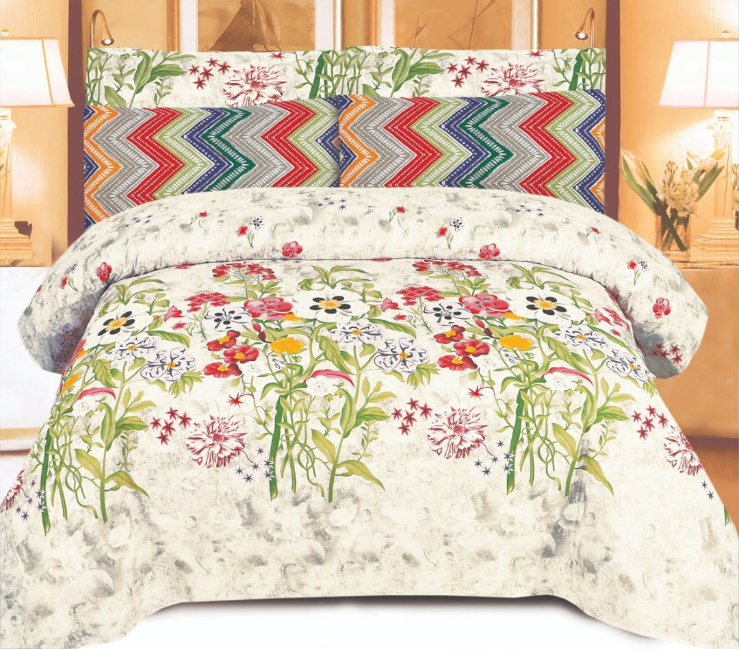 Green Flower Cotton Bed Sheet | Home Décor | Waseeh Pakistan