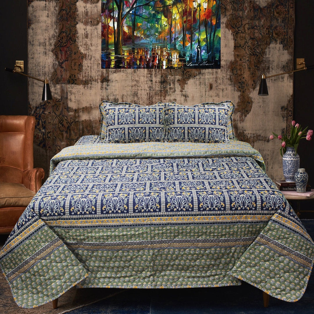 Green Geometric - Cotton Bed Spread Set - 6 pc | Home Décor | Waseeh Pakistan