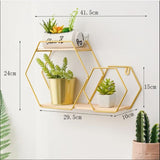 Wall Floating Hexy Floating Metal Frame Solid Wood Shelve Decor - waseeh.com