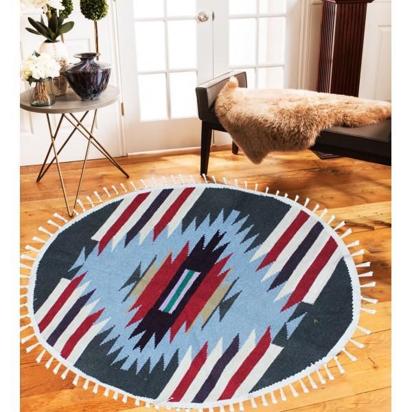 Hand-woven Woolen Rug - Round Small -fm-gkrrs1 | Home Décor | Waseeh Pakistan