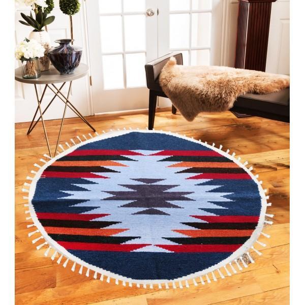Hand-woven Woolen Rug - Round Small -fm-gkrrs12 | Home Décor | Waseeh Pakistan