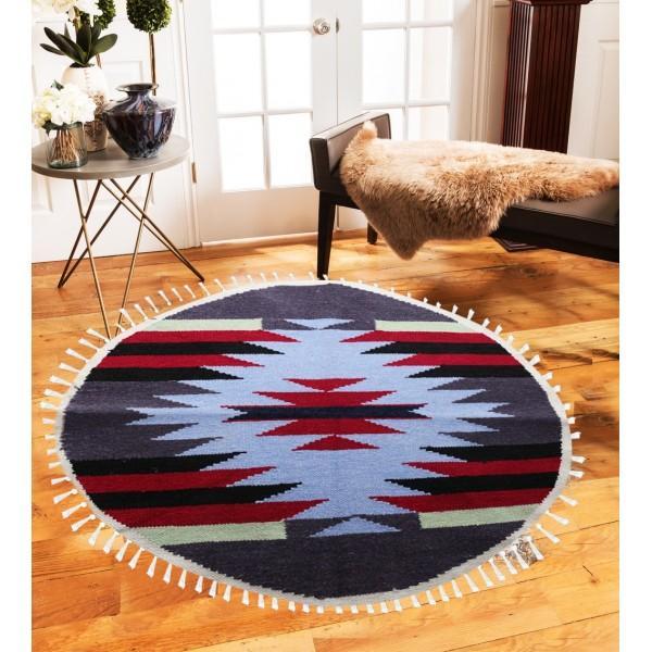 Hand-woven Woolen Rug - Round Small -fm-gkrrs13 | Home Décor | Waseeh Pakistan