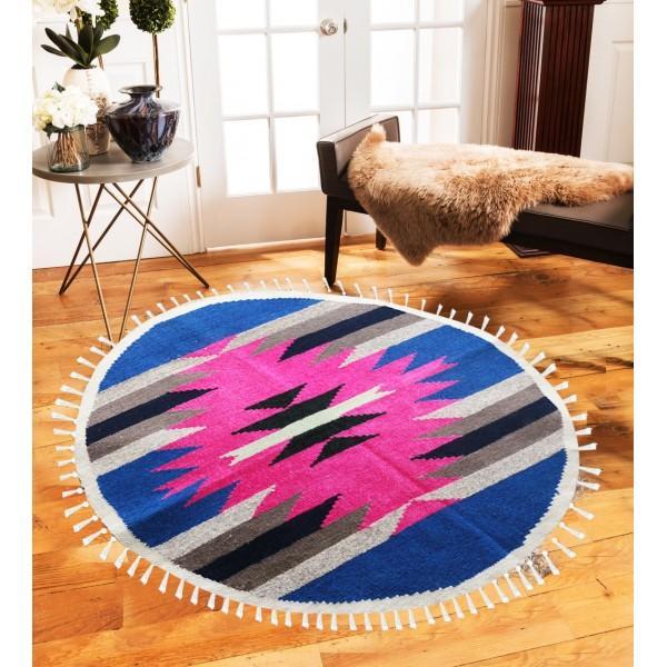 Hand-woven Woolen Rug - Round Small -fm-gkrrs4 | Home Décor | Waseeh Pakistan