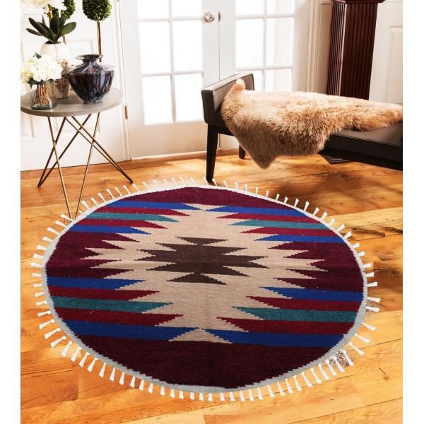 Hand-woven Woolen Rug - Round Small -fm-gkrrs9 | Home Décor | Waseeh Pakistan