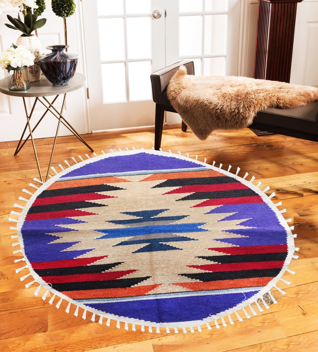 Hand-woven Woolen Rug - Round Small | Home Décor | Waseeh Pakistan