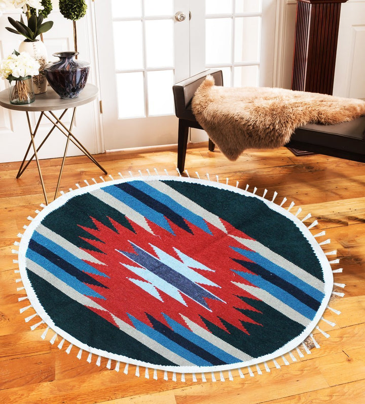 Hand-woven Woolen Rug - Round Small | Home Décor | Waseeh Pakistan